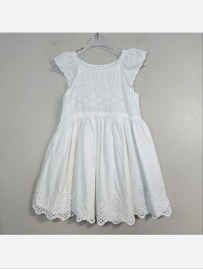 Baby GAP White Eyelet Ruffled Sleeve Cotton Dress, Size 4 ~ EUC